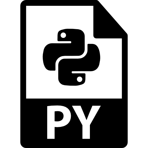 A picture of a digital file, with a black bottom border with the letters PY representing the Python programming language, and on top is the Python logo consisting of two snakes intertwined.